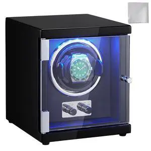 Watch Winder, Rotating Watch Box for High-End Automatic Watches, Single Watch Winder Case with Quiet Japanese Motor, LED Light, Adjustable Direction and Speed, Multi Modes Watch Winder, Rotating Watch Box for High-End Automatic Watches, Single Watch Winder Case with Quiet Japanese Motor, LED Light, Adjustable Direction and Speed, Multi Modes