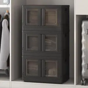 110 QT Stackable Storage Bins With Lids, Collapsible Plastic Storage Bins With Doors and Built-in Wheels For Home Dorm Closet Organizers and Storage, 3 Pack Cubes, Black 110 QT Stackable Storage Bins With Lids, Collapsible Plastic Storage Bins With Doors and Built-in Wheels For Home Dorm Closet Organizers and Storage, 3 Pack Cubes, Black