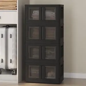 150 QT Stackable Storage Bins With Lids, Collapsible Plastic Storage Bins, Closet Organizers and Storage Containers with Doors and Built-in Wheels For Home, 4 Pack Cubes, Black 150 QT Stackable Storage Bins With Lids, Collapsible Plastic Storage Bins, Closet Organizers and Storage Containers with Doors and Built-in Wheels For Home, 4 Pack Cubes, Black