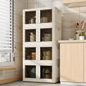 304 QT Stackable Storage Bins With Lids, Collapsible Plastic Storage Bins, Closet Organizers and Containers with Doors For Home and Built-in Wheels, 4 Pack Cubes, Milky White 304 QT Stackable Storage Bins With Lids, Collapsible Plastic Storage Bins, Closet Organizers and Containers with Doors For Home and Built-in Wheels, 4 Pack Cubes, Milky White