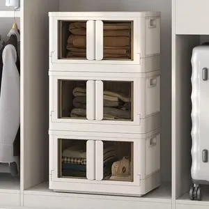 110 QT Stackable Storage Bins With Lids, Collapsible Plastic Storage Bins With Doors and Built-in Wheels For Home Dorm Closet Organizers and Storage, 3 Pack Cubes, Milky White 110 QT Stackable Storage Bins With Lids, Collapsible Plastic Storage Bins With Doors and Built-in Wheels For Home Dorm Closet Organizers and Storage, 3 Pack Cubes, Milky White