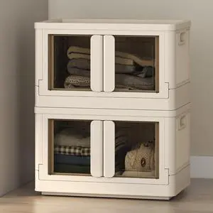 75 QT Stackable Storage Bins With Lids, Collapsible Plastic Storage Bins, Closet Organizers and Storage Containers with Doors and Built-in Wheels For Home, 2 Pack Cubes, Milky White 75 QT Stackable Storage Bins With Lids, Collapsible Plastic Storage Bins, Closet Organizers and Storage Containers with Doors and Built-in Wheels For Home, 2 Pack Cubes, Milky White