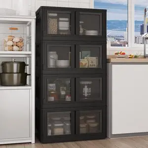 304 QT Stackable Storage Bins With Lids, Collapsible Plastic Storage Bins, Closet Organizers and Storage Containers with Doors and Built-in Wheels For Home, 4 Pack Cubes, Black 304 QT Stackable Storage Bins With Lids, Collapsible Plastic Storage Bins, Closet Organizers and Storage Containers with Doors and Built-in Wheels For Home, 4 Pack Cubes, Black