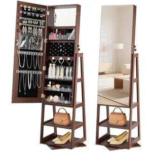 360° Swivel Jewelry Cabinet, 61-inch Tall, Full-Length Mirror with Storage, Standing Rotatable Jewelry Armoire Organizer, Lockable Door with 2 Keys, Accessory Pouches, and Storage Shelves 360° Swivel Jewelry Cabinet, 61-inch Tall, Full-Length Mirror with Storage, Standing Rotatable Jewelry Armoire Organizer, Lockable Door with 2 Keys, Accessory Pouches, and Storage Shelves