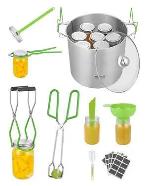 Canning Supplies Starter Kit, 9 Pieces Stainless Steel Water Bath Canning Kit for Beginners, Canning Tools Set: Pot, Rack, Lid, Funnel, Tongs, Jar Lifter, Wrench, Magnetic Wand, Bubble Propper Canning Supplies Starter Kit, 9 Pieces Stainless Steel Water Bath Canning Kit for Beginners, Canning Tools Set: Pot, Rack, Lid, Funnel, Tongs, Jar Lifter, Wrench, Magnetic Wand, Bubble Propper