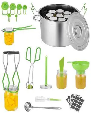 Canning Supplies Starter Kit, 11 Pieces Stainless Steel Water Bath Canning Kit for Beginners, Canning Tools Set: Pot, Rack, Lid, Ladle, Funnel, Tongs, Jar Lifter, Wrench, Measuring Cup Canning Supplies Starter Kit, 11 Pieces Stainless Steel Water Bath Canning Kit for Beginners, Canning Tools Set: Pot, Rack, Lid, Ladle, Funnel, Tongs, Jar Lifter, Wrench, Measuring Cup