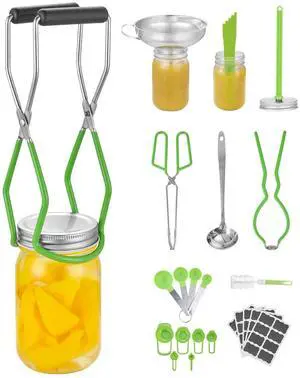 Canning Supplies Starter Kit, 9 Pieces Stainless Steel Water Bath Canning Kit for Beginners, Canning Tools Set: Ladle, Measuring Spoon & Cup, Funnel, Tongs, Jar Lifter, Jar Wrench Canning Supplies Starter Kit, 9 Pieces Stainless Steel Water Bath Canning Kit for Beginners, Canning Tools Set: Ladle, Measuring Spoon & Cup, Funnel, Tongs, Jar Lifter, Jar Wrench