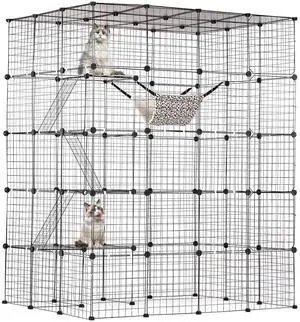 Large 4-Tier Cat Cage, 54 x 41 x 69, Detachable Metal Wire Cat Enclosure, with 5 Front Doors Hammock Ramp ladders, Indoor & Outdoor Crate Exercise Place Ideal for Kitty, Small Animals, Black Large 4-Tier Cat Cage, 54 x 41 x 69, Detachable Metal Wire Cat Enclosure, with 5 Front Doors Hammock Ramp ladders, Indoor & Outdoor Crate Exercise Place Ideal for Kitty, Small Animals, Black