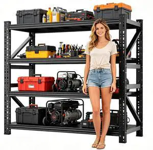 Garage Storage Shelves,73" H*48" W*22.4" D Heavy Duty 4-Tier Metal Shelving Unit with Adjustable Shelves Industrial Garage Shelving for Garage Organization & Warehouse Storage Garage Storage Shelves,73" H*48" W*22.4" D Heavy Duty 4-Tier Metal Shelving Unit with Adjustable Shelves Industrial Garage Shelving for Garage Organization & Warehouse Storage