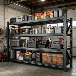 Garage Storage Shelves,73" H*48" W*22.4" D Heavy Duty 4-Tier Metal Shelving Unit with Adjustable Shelves Industrial Garage Shelving for Garage Organization & Warehouse Storage Garage Storage Shelves,73" H*48" W*22.4" D Heavy Duty 4-Tier Metal Shelving Unit with Adjustable Shelves Industrial Garage Shelving for Garage Organization & Warehouse Storage