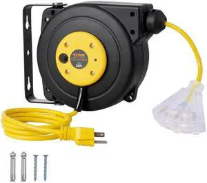Retractable Extension Cord Reel, 30 FT, Heavy Duty 16AWG/3C SJTOW Retractable Power Cord Reel with Lighted Triple Tap Outlet 10 Amp Circuit Breaker 4.5FT Lead-in Cord, for Ceiling or Wall Mount Retractable Extension Cord Reel, 30 FT, Heavy Duty 16AWG/3C SJTOW Retractable Power Cord Reel with Lighted Triple Tap Outlet 10 Amp Circuit Breaker 4.5FT Lead-in Cord, for Ceiling or Wall Mount