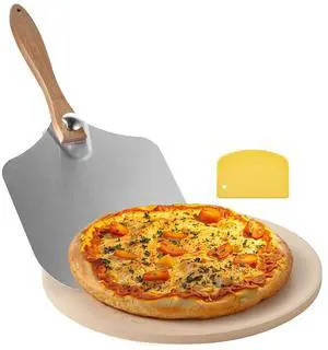Pizza Stone, 15 in Round Pizza Stone, 0.67 in Large Cordierite Baking-Stone with Metal Peel, Scrape, 1450 Heat-Resistant Cooking Stones, for Kitchen Oven, Baking Pizzas, BBQ Grill Pizza Stone, 15 in Round Pizza Stone, 0.67 in Large Cordierite Baking-Stone with Metal Peel, Scrape, 1450 Heat-Resistant Cooking Stones, for Kitchen Oven, Baking Pizzas, BBQ Grill