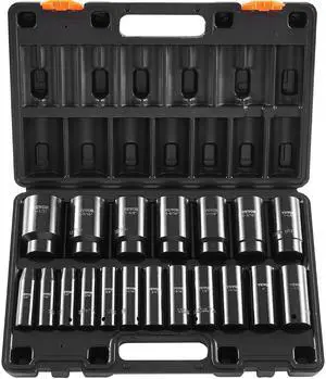 Impact Socket Set 1/2 Inches 19 Piece, Deep Socket, 6-Point Sockets, Rugged Construction, Cr-V, 1/2 Inches Drive Socket Set Impact 3/8 inch - 1-1/2 inch, with a Storage Cage Impact Socket Set 1/2 Inches 19 Piece, Deep Socket, 6-Point Sockets, Rugged Construction, Cr-V, 1/2 Inches Drive Socket Set Impact 3/8 inch - 1-1/2 inch, with a Storage Cage