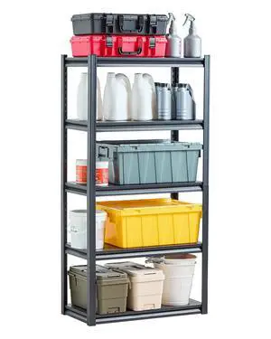 Storage Shelves, 2000 lbs, 5 Tier Garage Storage Shelving, 16" D x 32" W x 63" H Adjustable Metal Shelves for Garage Shelves Utility Rack Shelf, Ideal for Kitchen, Warehouse, Basement, Black Storage Shelves, 2000 lbs, 5 Tier Garage Storage Shelving, 16" D x 32" W x 63" H Adjustable Metal Shelves for Garage Shelves Utility Rack Shelf, Ideal for Kitchen, Warehouse, Basement, Black