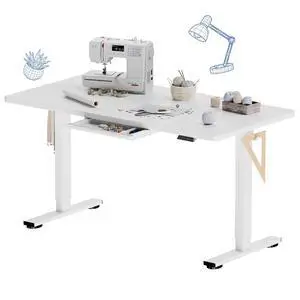 Electric Adjustable Workbench, 55x28 Inches Ergonomic Worktable with Drawer for Garage, Workshop, Office and Home, Spacious Desktop for Woodworking Sewing and Crafts, White, 3 Packages Electric Adjustable Workbench, 55x28 Inches Ergonomic Worktable with Drawer for Garage, Workshop, Office and Home, Spacious Desktop for Woodworking Sewing and Crafts, White, 3 Packages
