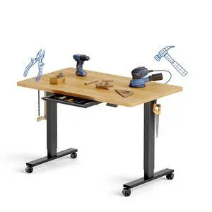 Electric Adjustable Workbench, 48x30 Inches Ergonomic Worktable with Drawer and Wheels for Garage, Workshop and Office, Spacious Desktop for Woodworking and Crafts, Maple, 4 Packages Electric Adjustable Workbench, 48x30 Inches Ergonomic Worktable with Drawer and Wheels for Garage, Workshop and Office, Spacious Desktop for Woodworking and Crafts, Maple, 4 Packages