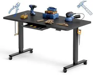 Electric Adjustable Workbench, 55x28 Inches Ergonomic Worktable with Drawer and Wheels for Garage, Workshop and Office, Spacious Desktop for Woodworking and Crafts, Black, 4 Packages Electric Adjustable Workbench, 55x28 Inches Ergonomic Worktable with Drawer and Wheels for Garage, Workshop and Office, Spacious Desktop for Woodworking and Crafts, Black, 4 Packages