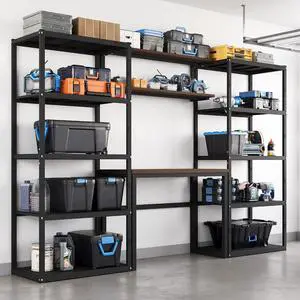 Garage Storage System with Workbench and Shelving, 117" Modular Garage Organization System, Heavy-Duty Steel Storage Shelves & Workstation, Open Rack Design, Black, FLEXIMOD Series Garage Storage System with Workbench and Shelving, 117" Modular Garage Organization System, Heavy-Duty Steel Storage Shelves & Workstation, Open Rack Design, Black, FLEXIMOD Series