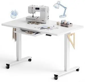 Electric Adjustable Workbench, 48x30 Inches Ergonomic Worktable with Drawer and Wheels for Garage, Workshop and Office, Spacious Desktop for Sewing and Crafts, White, 4 Packages Electric Adjustable Workbench, 48x30 Inches Ergonomic Worktable with Drawer and Wheels for Garage, Workshop and Office, Spacious Desktop for Sewing and Crafts, White, 4 Packages
