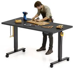 Electric Adjustable Workbench, 55x28 Inches Ergonomic Worktable with Wheels for Garage, Workshop, Office and Home, Spacious Desktop for Woodworking Sewing and Crafts, Black, 3 Packages Electric Adjustable Workbench, 55x28 Inches Ergonomic Worktable with Wheels for Garage, Workshop, Office and Home, Spacious Desktop for Woodworking Sewing and Crafts, Black, 3 Packages
