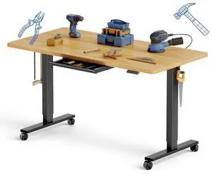 Electric Adjustable Workbench, 55x28 Inches Ergonomic Worktable with Drawer and Wheels for Garage, Workshop and Office, Spacious Desktop for Woodworking and Crafts, Maple, 4 Packages Electric Adjustable Workbench, 55x28 Inches Ergonomic Worktable with Drawer and Wheels for Garage, Workshop and Office, Spacious Desktop for Woodworking and Crafts, Maple, 4 Packages