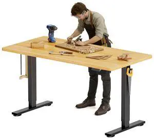 Electric Adjustable Workbench, 55x28 Inches Ergonomic Worktable for Garage, Workshop, Office and Home, Spacious Desktop for Woodworking Sewing and Crafts, Maple, 2 Packages Electric Adjustable Workbench, 55x28 Inches Ergonomic Worktable for Garage, Workshop, Office and Home, Spacious Desktop for Woodworking Sewing and Crafts, Maple, 2 Packages