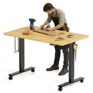 Electric Adjustable Workbench, 48x30 Inches Ergonomic Worktable with Wheels for Garage, Workshop, Office and Home, Spacious Desktop for Woodworking Sewing and Crafts, Maple, 3 Packages Electric Adjustable Workbench, 48x30 Inches Ergonomic Worktable with Wheels for Garage, Workshop, Office and Home, Spacious Desktop for Woodworking Sewing and Crafts, Maple, 3 Packages