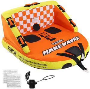 Towable Tube for Boating, 1-2 Riders Inflatable Towable Tubes with Deck Seats and Backrest, 340 lbs Water Sport Tube for Boat to Pull, Full Nylon Cover, EVA Grab Handles and Speed Safety Valve Towable Tube for Boating, 1-2 Riders Inflatable Towable Tubes with Deck Seats and Backrest, 340 lbs Water Sport Tube for Boat to Pull, Full Nylon Cover, EVA Grab Handles and Speed Safety Valve