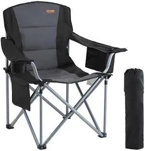 Oversized Camping Folding Chair, Portable Heavy Duty Outdoor Quad Lumbar Back Padded with Side Pockets, Cup Holder and Cooler Bag for Beach, Lawn, Picnic, Fishing, Backpacking, Black Oversized Camping Folding Chair, Portable Heavy Duty Outdoor Quad Lumbar Back Padded with Side Pockets, Cup Holder and Cooler Bag for Beach, Lawn, Picnic, Fishing, Backpacking, Black