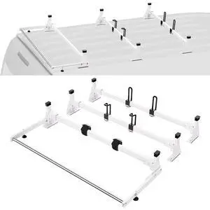 Van Roof Ladder Racks 54", 800 lbs Capacity Heavy-Duty Steel Roof Racks for Van, Drilling Racks Fit with Cargo Roller and Straps, for Ford Transit 150, 250, 350, 2015-2022, 3 Bars Van Roof Ladder Racks 54", 800 lbs Capacity Heavy-Duty Steel Roof Racks for Van, Drilling Racks Fit with Cargo Roller and Straps, for Ford Transit 150, 250, 350, 2015-2022, 3 Bars