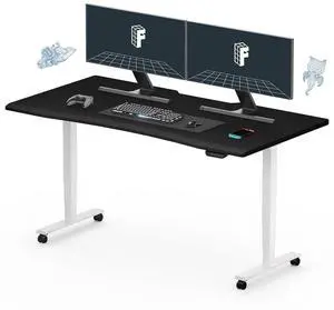 E6 Gaming Standing Desk 60x27 in Electric Adjustable Height for FPS Games Computer Desk for Home Office Gamer with Dual Motors Whole Piece Top (White Frame + Black Top) E6 Gaming Standing Desk 60x27 in Electric Adjustable Height for FPS Games Computer Desk for Home Office Gamer with Dual Motors Whole Piece Top (White Frame + Black Top)