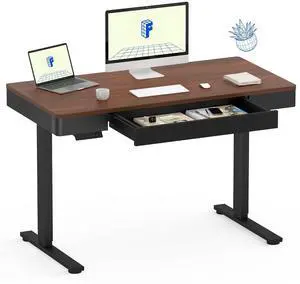 Standing Desk with Drawer, 48 x 24 Inch Electric Adjustable Height Stand Up Desk with Storage Organizer, Whole Piece Wooden Desktop for Home, Office, Computer Workstation, Dark Walnut Standing Desk with Drawer, 48 x 24 Inch Electric Adjustable Height Stand Up Desk with Storage Organizer, Whole Piece Wooden Desktop for Home, Office, Computer Workstation, Dark Walnut
