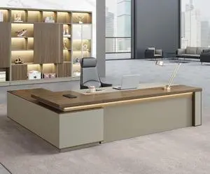 95" L-Shaped Executive Desk with Reversible Cabinets Luxury Office Desk with Drawers, Open Shelves, Built-in Power Outlets & LED Lighting for Home Office, Corporate, School, 95" W x 71" D x 30" H 95" L-Shaped Executive Desk with Reversible Cabinets Luxury Office Desk with Drawers, Open Shelves, Built-in Power Outlets & LED Lighting for Home Office, Corporate, School, 95" W x 71" D x 30" H