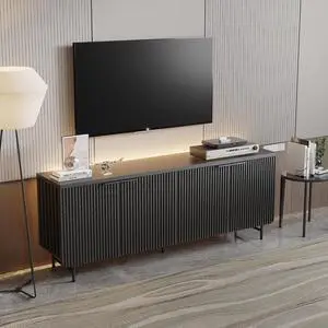 ONNAHOME Style Storage Cabinet with Sensor Light, Sideboard Buffet with Shelves and Doors, Farmhouse Scandinavian Bar Cabinet Wood Buffet Table for Kitchen, Dining Room (Black with LED) ONNAHOME Style Storage Cabinet with Sensor Light, Sideboard Buffet with Shelves and Doors, Farmhouse Scandinavian Bar Cabinet Wood Buffet Table for Kitchen, Dining Room (Black with LED)