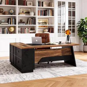 78.74 Inch L Shaped Office Desk with Drawers & Built-in Power Access, Large Executive Workstation with Storage Cabinet, Modern Wooden Desk for Business or Home Office (claybank, Right) 78.74 Inch L Shaped Office Desk with Drawers & Built-in Power Access, Large Executive Workstation with Storage Cabinet, Modern Wooden Desk for Business or Home Office (claybank, Right)