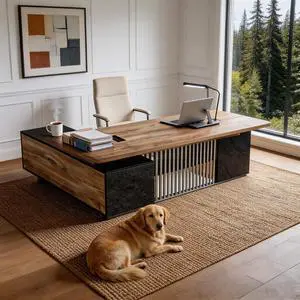 Executive Desk with Privacy Panel, Large Office Desk for Small Business, Computer Desk with Drawers & Storage Cabinets, Thick One-Piece Tabletop (Right Return, 70.86") Executive Desk with Privacy Panel, Large Office Desk for Small Business, Computer Desk with Drawers & Storage Cabinets, Thick One-Piece Tabletop (Right Return, 70.86")