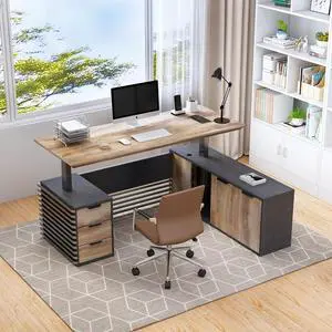 70.87IN Adjustable Heigh L Shaped Executive Desk w/Cabinet Storage, Modern Computer Standing Home Office Desk w/File Cabinet, AC/USB, Large Writing Table Business Workstation 70.87IN Adjustable Heigh L Shaped Executive Desk w/Cabinet Storage, Modern Computer Standing Home Office Desk w/File Cabinet, AC/USB, Large Writing Table Business Workstation