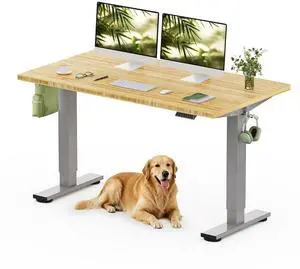 Solid Bamboo Standing Desk, 55" x 28" Real Bamboo Desktop with Natural Grain, Durable & Sustainable Workstation for Home Office and Multi-Monitor Setups (Silver Frame) Solid Bamboo Standing Desk, 55" x 28" Real Bamboo Desktop with Natural Grain, Durable & Sustainable Workstation for Home Office and Multi-Monitor Setups (Silver Frame)