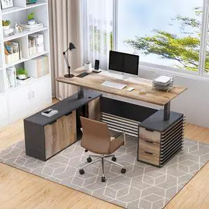 70.87IN Adjustable Heigh L Shaped Executive Desk w/Cabinet Storage, Modern Computer Standing Home Office Desk w/File Cabinet, AC/USB, Large Writing Table Business Workstation 70.87IN Adjustable Heigh L Shaped Executive Desk w/Cabinet Storage, Modern Computer Standing Home Office Desk w/File Cabinet, AC/USB, Large Writing Table Business Workstation