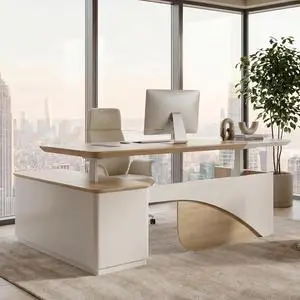 86" L Shaped Adjustable Height Executive Desk with Drawers and Cabinet, White Electric Stand Up Desk with LED, Functions 4-Preset Memory, Power Outlets, 2.36" Thickened Desktop for Office 86" L Shaped Adjustable Height Executive Desk with Drawers and Cabinet, White Electric Stand Up Desk with LED, Functions 4-Preset Memory, Power Outlets, 2.36" Thickened Desktop for Office