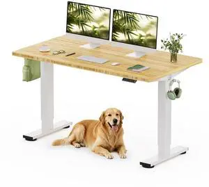 Solid Bamboo Standing Desk, 55" x 28" Real Bamboo Desktop with Natural Grain, Durable & Sustainable Workstation for Home Office and Multi-Monitor Setups (White Frame) Solid Bamboo Standing Desk, 55" x 28" Real Bamboo Desktop with Natural Grain, Durable & Sustainable Workstation for Home Office and Multi-Monitor Setups (White Frame)