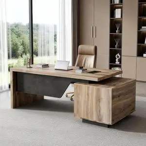 Modern Executive Office Desk 63", Computer Desk with Drawer, File Drawer, Professional Office Table with Storage Cabinet & Cable Management Box, 1.8" Thick Desktop with Privacy Panel (Mahogany, Left) Modern Executive Office Desk 63", Computer Desk with Drawer, File Drawer, Professional Office Table with Storage Cabinet & Cable Management Box, 1.8" Thick Desktop with Privacy Panel (Mahogany, Left)