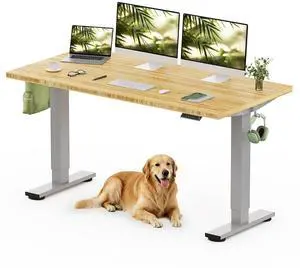 Solid Bamboo Standing Desk, 60" x 30" Real Bamboo Desktop with Natural Grain, Durable & Sustainable Workstation for Home Office and Multi-Monitor Setups (Silver Frame) Solid Bamboo Standing Desk, 60" x 30" Real Bamboo Desktop with Natural Grain, Durable & Sustainable Workstation for Home Office and Multi-Monitor Setups (Silver Frame)