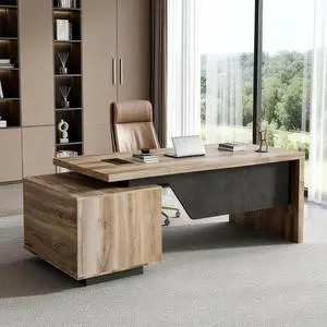 Modern Executive Office Desk 63", Computer Desk with Drawer, File Drawer, Professional Office Table with Storage Cabinet & Cable Management Box, 1.8" Thick Desktop with Privacy Panel (Mahogany, Right) Modern Executive Office Desk 63", Computer Desk with Drawer, File Drawer, Professional Office Table with Storage Cabinet & Cable Management Box, 1.8" Thick Desktop with Privacy Panel (Mahogany, Right)
