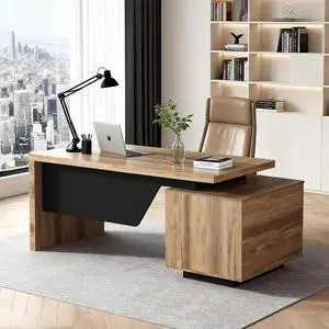 Modern Executive Office Desk 63", Computer Desk with Drawer, File Drawer, Professional Office Table with Storage Cabinet & Cable Management Box, 1.8" Thick Desktop with Privacy Panel (Wood 1, Left) Modern Executive Office Desk 63", Computer Desk with Drawer, File Drawer, Professional Office Table with Storage Cabinet & Cable Management Box, 1.8" Thick Desktop with Privacy Panel (Wood 1, Left)