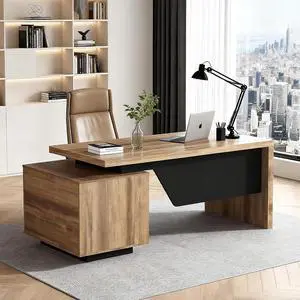 Modern Executive Office Desk 63", Computer Desk with Drawer, File Drawer, Professional Office Table with Storage Cabinet & Cable Management Box, 1.8" Thick Desktop with Privacy Panel Modern Executive Office Desk 63", Computer Desk with Drawer, File Drawer, Professional Office Table with Storage Cabinet & Cable Management Box, 1.8" Thick Desktop with Privacy Panel