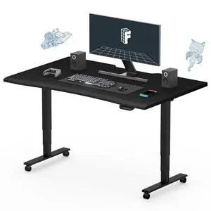 E6 Gaming Standing Desk 55x28 in Electric Adjustable Height for FPS Games Computer Desk for Home Office Gamer with Dual Motors Whole Piece Top (Black Frame + Black Top) E6 Gaming Standing Desk 55x28 in Electric Adjustable Height for FPS Games Computer Desk for Home Office Gamer with Dual Motors Whole Piece Top (Black Frame + Black Top)
