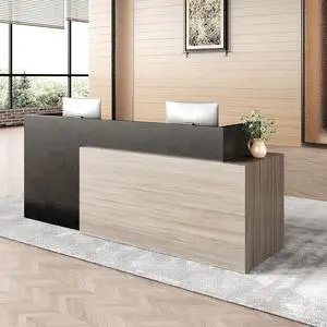 86.6 in Luxury Two Person Reception Desk, Commercial Front Desk Counter with 2 Cable Grommets, Extra Long Reception Counter for Office, Clinic, Lobby, Hotel (Left) 86.6 in Luxury Two Person Reception Desk, Commercial Front Desk Counter with 2 Cable Grommets, Extra Long Reception Counter for Office, Clinic, Lobby, Hotel (Left)