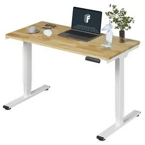E6 Solid Wood 3-Stage Dual Motor 48 x 24 Electric Standing Desk, Holds 220 lbs, Adjustable Height w/Memory Presets, Butcher Block Rubberwood Desktop & White Frame, Ships in 2 Boxes E6 Solid Wood 3-Stage Dual Motor 48 x 24 Electric Standing Desk, Holds 220 lbs, Adjustable Height w/Memory Presets, Butcher Block Rubberwood Desktop & White Frame, Ships in 2 Boxes