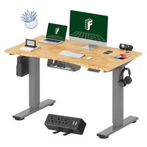EN2 Bamboo Standing Desk with Clamp Power Strip, 48 x 24 Electric Stand Up Height Adjustable Desk with Cable Management (Grey Frame + 48" Bamboo Top, 2 Packages) EN2 Bamboo Standing Desk with Clamp Power Strip, 48 x 24 Electric Stand Up Height Adjustable Desk with Cable Management (Grey Frame + 48" Bamboo Top, 2 Packages)